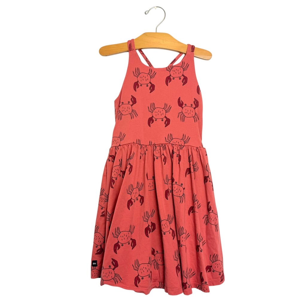 Tea Collection Girls Coral Pink Crab Strappy Back Dress